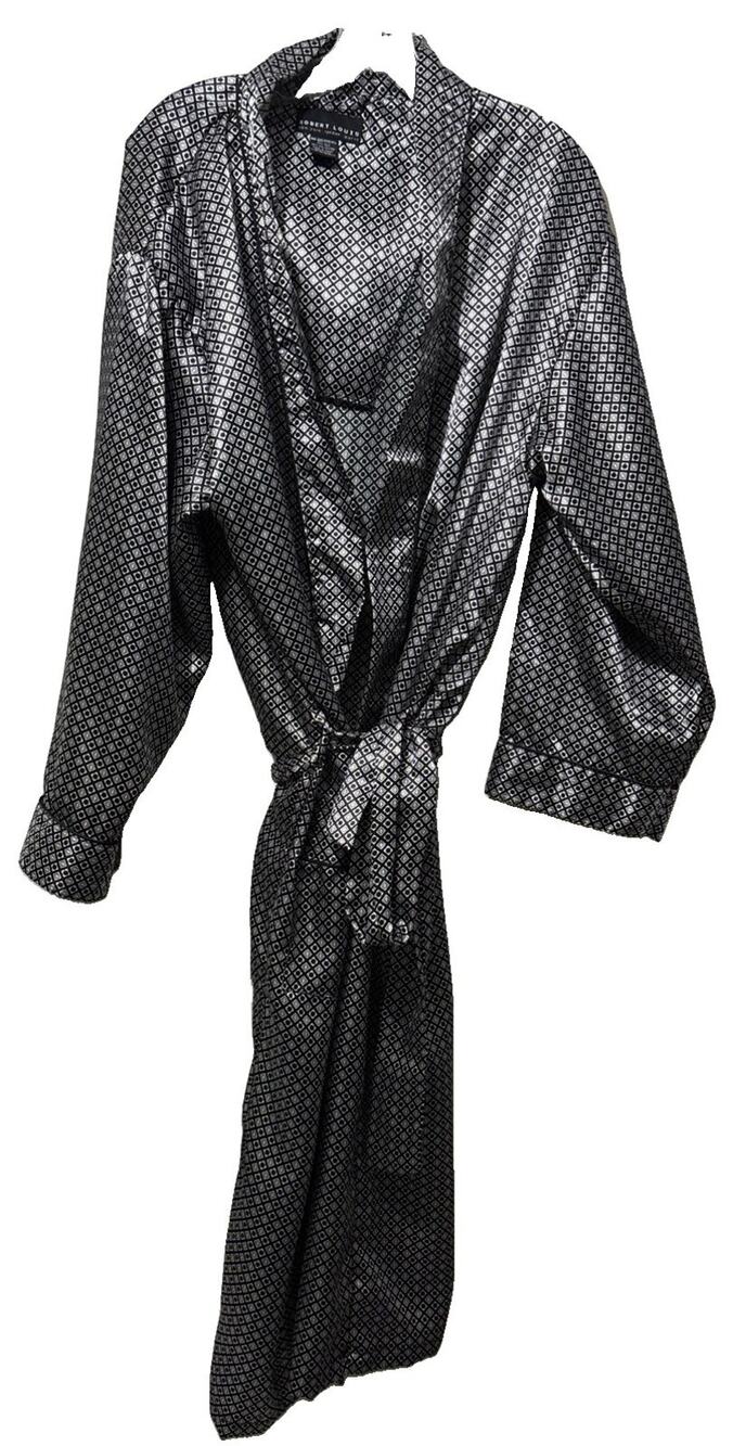 Robert Louis Silk Blend Dark Gray Robe Smoking Jacket Men’s O/S Gatsby Luxury